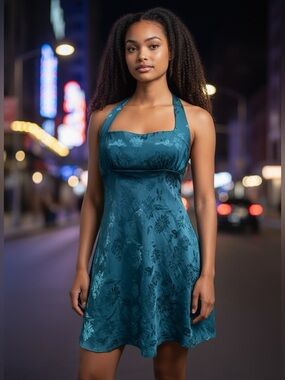 NWT Wild Fable Teal-Blue Floral Halter Mini Dress Sz M